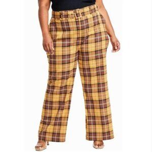 NWT Nina Parker Brown Plaid Wide Leg Belted Pants Size - Size 20